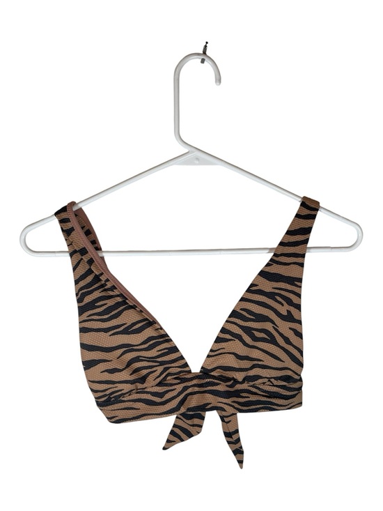 aerie Other - Aerie Pique Tiger Stripe Tie Front Longline Triangle Bikini Top Black / Brown